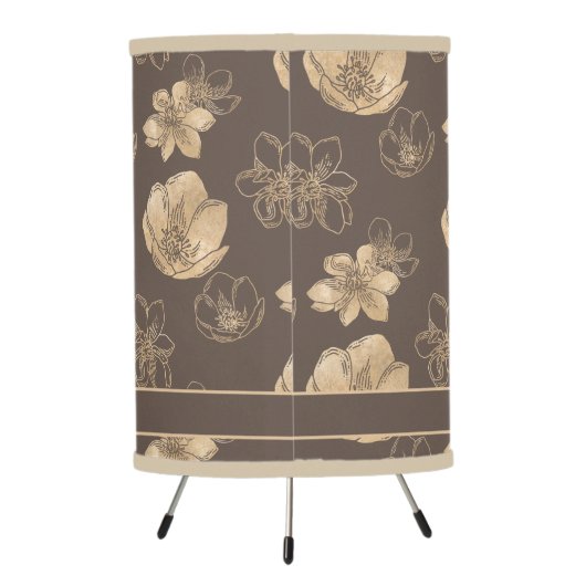 Romantic Boho Gold Foil Floral Pattern Tripod Lamp (Back)