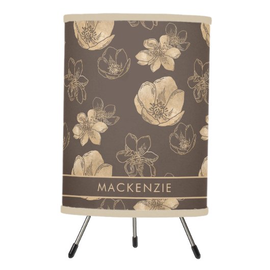 Romantic Boho Gold Foil Floral Pattern Tripod Lamp (Front)