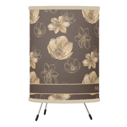 Romantic Boho Gold Foil Floral Pattern Tripod Lamp (Left)