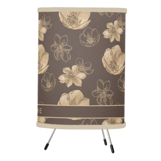 Romantic Boho Gold Foil Floral Pattern Tripod Lamp (Right)