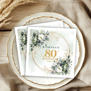 Romantic Boho Greenery 80th Birthday Napkins