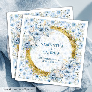 Romantic Boho Light Blue Gold Glitter Wedding  Paper Dinner Napkins