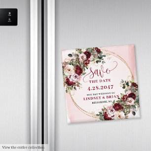 Romantic Boho Marsala Blush Gold Floral Save Date Magnet