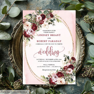 Romantic Boho Marsala Blush Gold Roses Wedding  Invitation