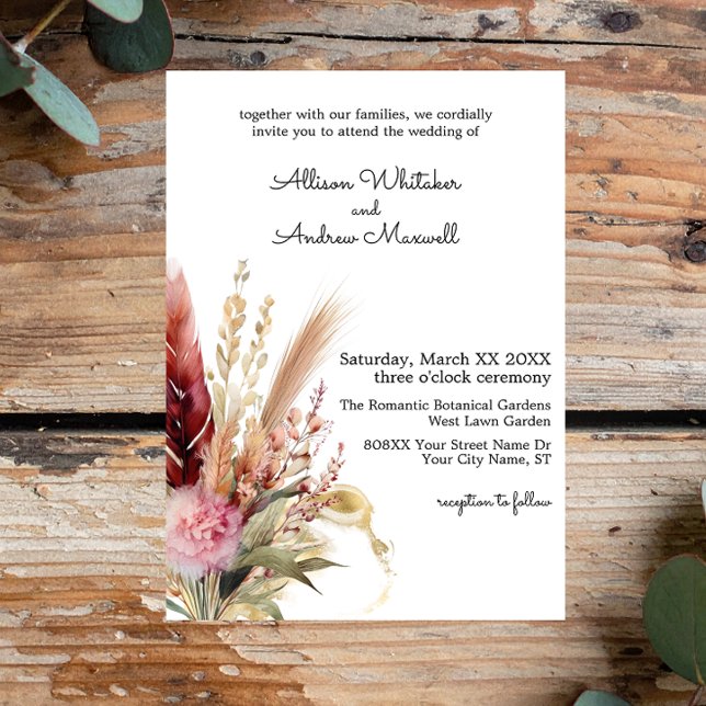 Romantic Boho Pampas Grass Wedding Invitation (Creator Uploaded)