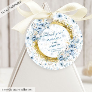 Romantic Boho Pastel Blue Gold Wedding Favor Tag