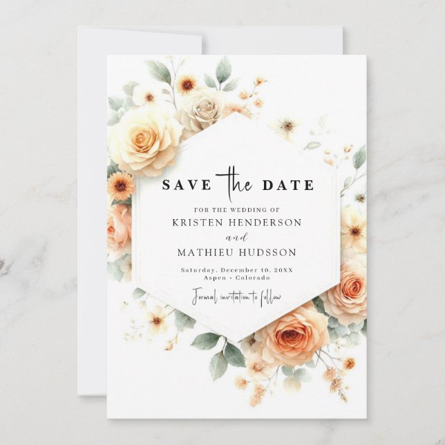 Romantic Boho Peach Wedding  Save The Date (Front)