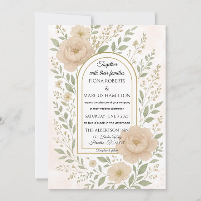 Romantic Boho Peonies & Greenery Elegant Wedding Save The Date (Front)