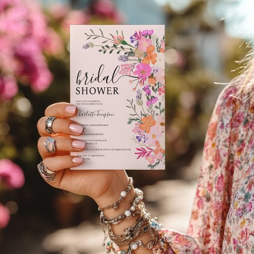 Romantic boho pink wildflower garden bridal shower