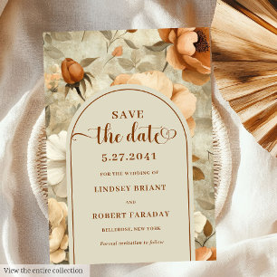 Romantic Boho Rust Ivory Floral Save The Date Invitation
