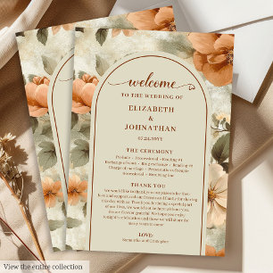 Romantic Boho Rust Ivory Olive Sage Floral Wedding Program