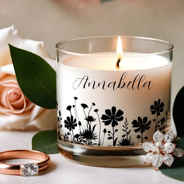 Romantic Boho Rustic Wildflowers Scented Candle (Romantic Boho Rustic Wildflowers Custom Name Scented Jar Candle.)
