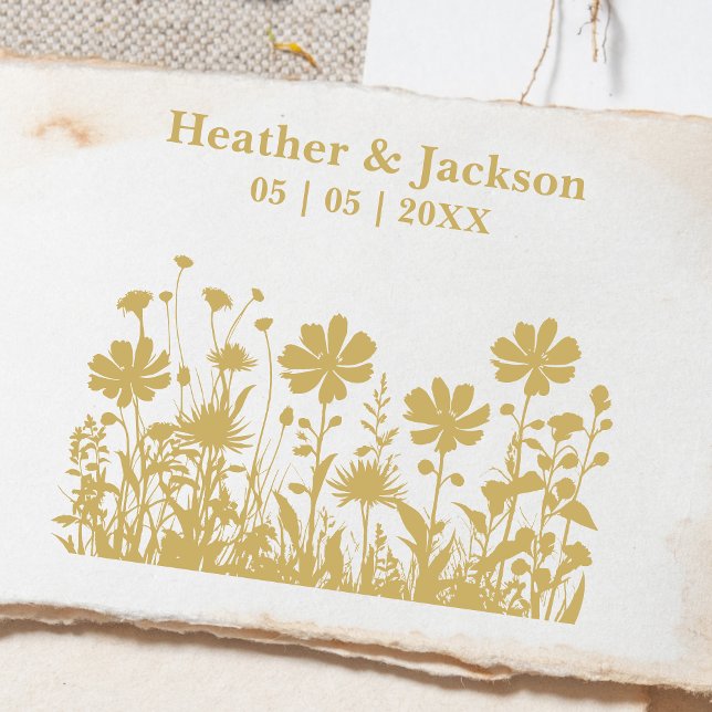 Romantic Boho Rustic Wildflowers Wedding Names Rubber Stamp (Romantic Boho Rustic Wildflowers Wedding Names Rubber Stamp.)