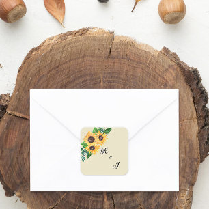 Romantic Boho Sunflower Wedding Square Sticker