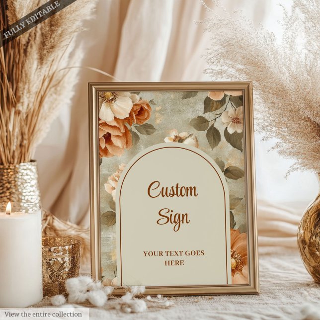 Romantic Boho Terracotta Sage Green Personalized  Poster (Romantic Boho Terracotta Sage Green Personalized Sign)