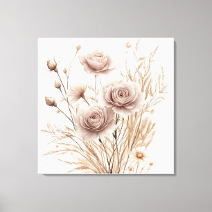 Romantic Boho Watercolor Floral Art Canvas Print