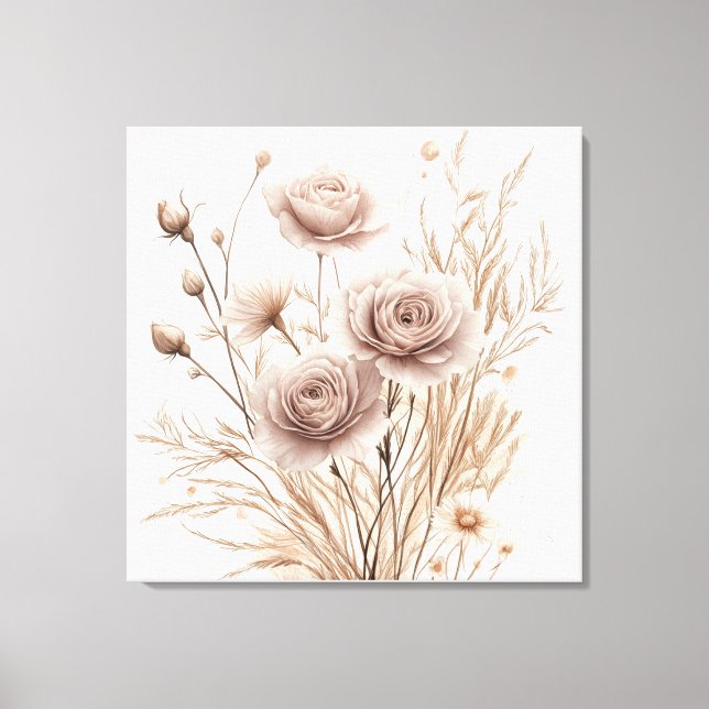 Romantic Boho Watercolor Floral Art Canvas Print (Front)