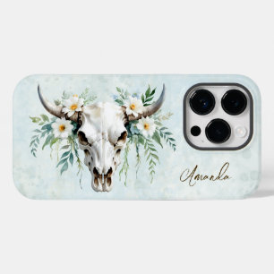 Romantic Boho Watercolor Floral Cow Skull Case-Mate iPhone 14 Pro Case