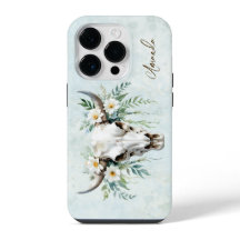 Romantic Boho Watercolor Floral Cow Skull