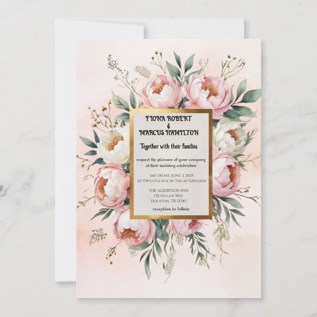 Romantic Boho Wedding Invitation– Blush Pink Ivory Invitation (Front)