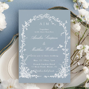 Romantic Botanical Arch Garden Dusty Blue Wedding Invitation