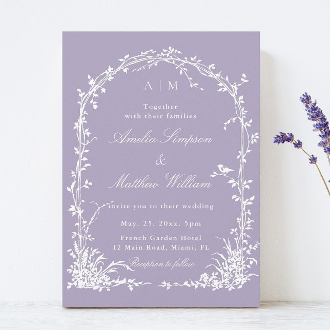 Romantic Botanical Arch Garden Lavender Wedding Invitation (Creator Uploaded)