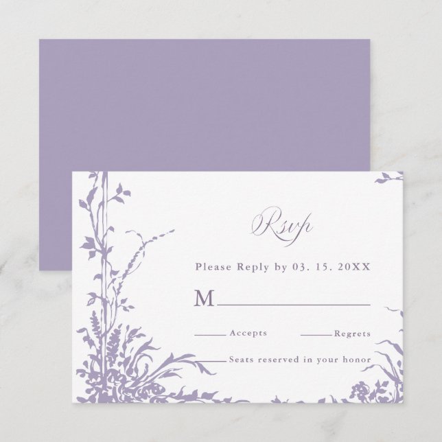 Romantic Botanical Arch Garden Lavender Wedding RSVP Card (Front/Back)