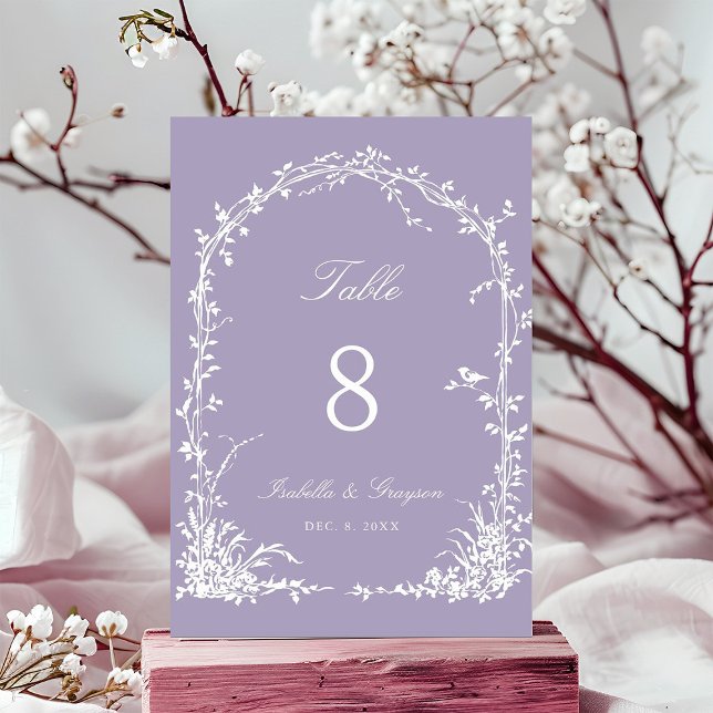 Romantic Botanical Arch Garden Lavender Wedding Table Number (Creator Uploaded)