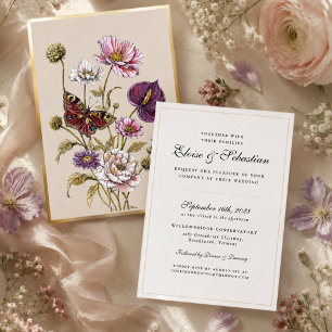 Romantic Botanical Butterfly All In One Wedding Foil Invitation