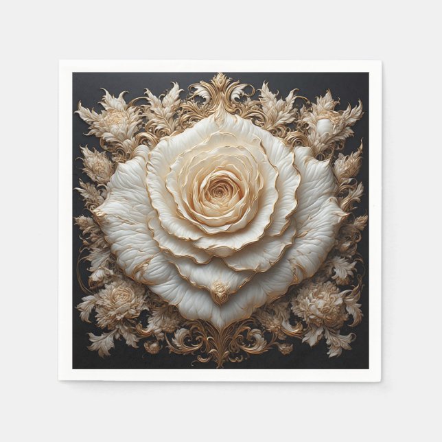 Romantic botanical Floral Design with White Rose Napkins (Front)