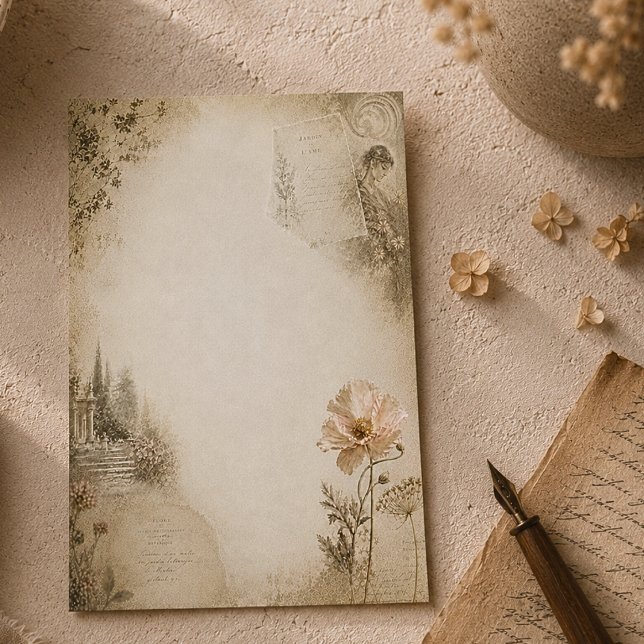 Romantic Botanical Garden Collage Aesthetic Note Card (Creator Uploaded)