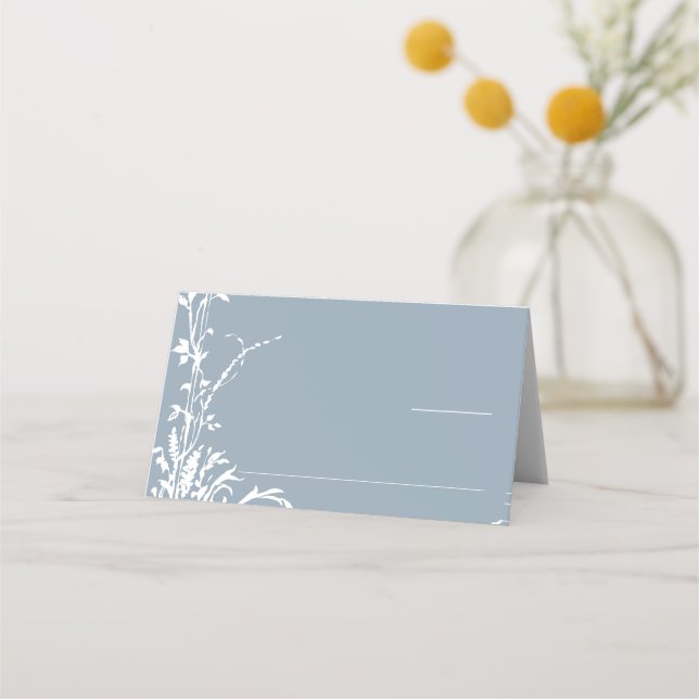 Romantic Botanical Garden Dusty Blue Wedding Place Card (Front)