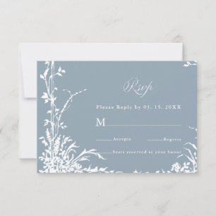 Romantic Botanical Garden Dusty Blue Wedding RSVP Card