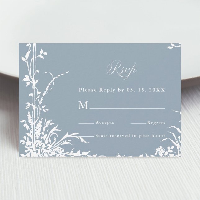 Romantic Botanical Garden Dusty Blue Wedding RSVP Card (Creator Uploaded)