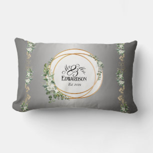 Romantic Botanical Golden Rings Anniversary Lumbar Pillow