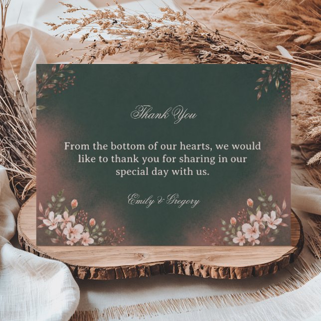 Romantic Botanical Green Blush Thank You Card (Creator Uploaded)