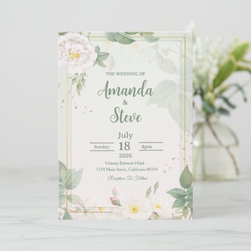 Romantic Botanical Greenery Wedding Invitation