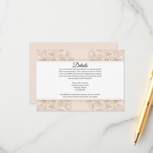 Romantic Botanical Line Art Wedding Accommodation  Enclosure Card