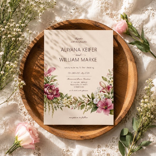 Romantic Botanical Olive Green Floral Wedding Invitation (Creator Uploaded)