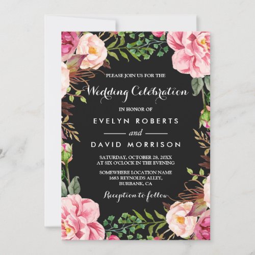 Romantic Botanical Pink Floral Wreath Wedding Card