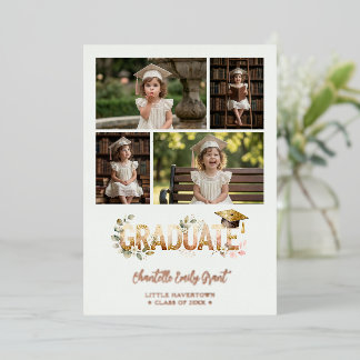 Romantic Botanical Pre-K Graduation 5-Photo Foil Invitation