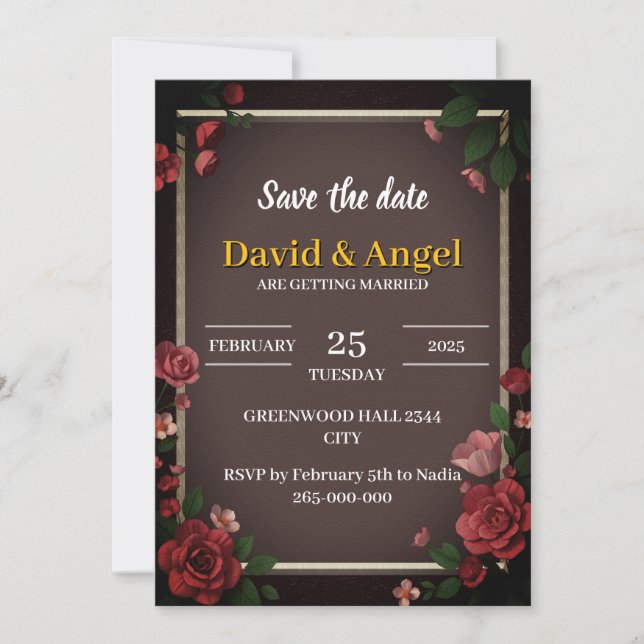 romantic botanical  rose  invitation (Front)