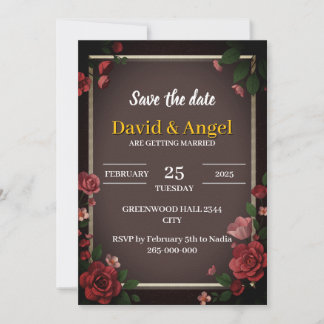 romantic botanical  rose  invitation