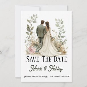 Romantic Botanical Save The Date Bride & Groom
