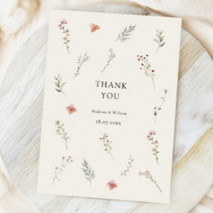 Romantic Botanical Wedding Meadow Florals Thank You Card