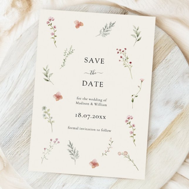 Romantic Botanical Wildflower Wedding Florals Save The Date (Creator Uploaded)
