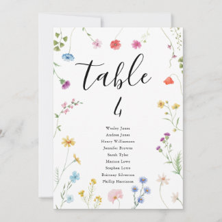 Romantic Botanical Wildflower Wedding Table Number