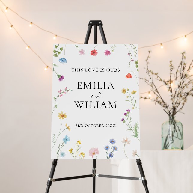 Romantic Botanical Wildflower Wedding Welcome Sign (In Situ (Stand))