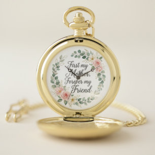 Romantic Botanical Wreath Mother's Day Quote Gift Pocket Watch
