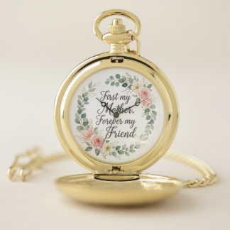 Romantic Botanical Wreath Mother's Day Quote Gift Pocket Watch